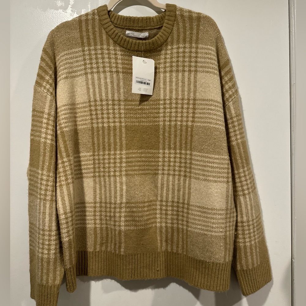 Oak + Fort Plaid Tan and Cream Sweater